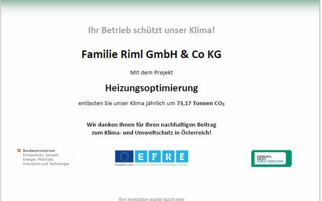 Nachhaltigkeit – Zertifikat Heizungsoptimierung – Hotel Riml Obergurgl-Hochgurgl